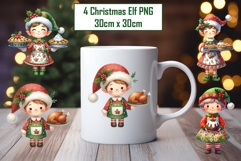 4 Cute Christmas Elf Sublimations 30cm x 30cm PNG Product Image 1