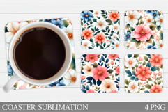 Floral Coaster Design. Flowers Coaster Sublimation Product Image 1