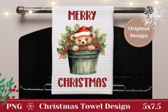 Merry Christmas Kitchen Towel, Winter Bear Dish Towel Product Image 1