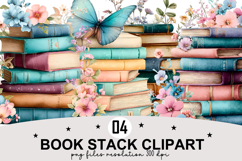 Whimsical Book Stack Clipart Watercolor png Product Image 1