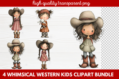 4 Whimsical Western Kids Clipart | Cute Cowboy &amp; Cowgirl PNG Product Image 1
