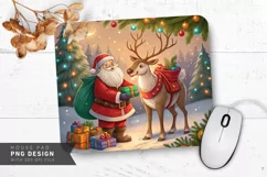 Santa and Reindeer in Holiday Forest Mouse Pad Sublimation Product Image 1