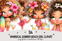 Whimsical Summer Beach Girl Clipart Watercolor PNG Product Image 1