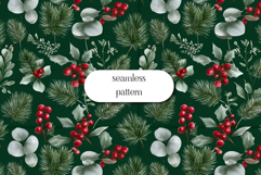 Christmas Holly &amp; Pine Seamless Pattern Product Image 1