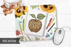 Leopard Print Apple Sunflowers and Pencils Mouse Pad PNG Product Image 1
