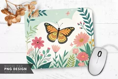 Butterfly and Blooms Nature Themed Mouse Pad PNG Design Product Image 1