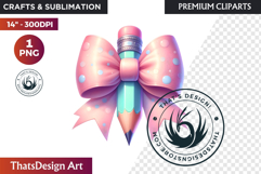 Pastel Coquette Pencil bow Clipart Girly School Supplies Product Image 1