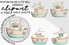 Whimsical Cute Sea Animals Clipart Watercolor png Product Image 1