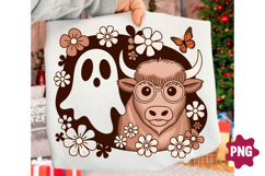 Floral Fall Highland Cow Ghost Png Product Image 1