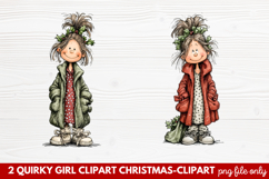 Quirky Girl Christmas Clipart | Fun Holiday Girl PNG Product Image 1