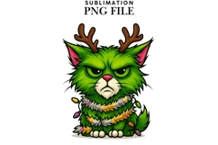 Funny Christmas green cat png design for T-shirts Product Image 1