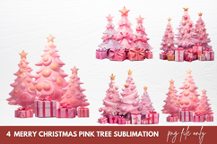 Merry Christmas Pink Tree Clipart Sublimation Product Image 1