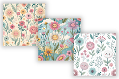 Cute Kawaii Wildflowers Seamless Pattern, Pastel Floral Product Image 2