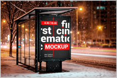Billboard Mockup in Snowstorm at Night on Urban Street Product Image 4