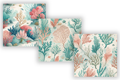 Coral Reef Seamless Patterns, Watercolor Ocean Digital Paper Product Image 4