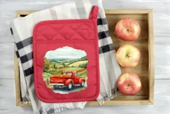 Red Farm Truck Illustration, Watercolor Pumpkins PNG Product Image 4