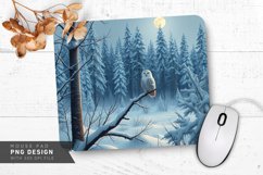 Snowy Winter Forest with Snowy Owl Mouse Pad PNG Product Image 1