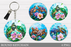Turtle Keychain Design. Turtle Flowers Keychain Sublimation Product Image 1