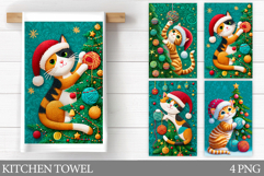 Christmas Cat Kitchen Towel. Christmas Kitchen Towel Design Product Image 1