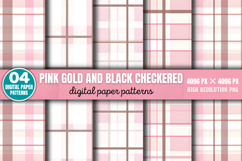 Pink Gold and Black Checkered Digital Paper Background PNG Product Image 5