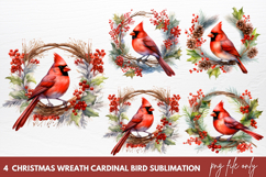 Christmas Wreath Cardinal Bird Sublimation Clipart Product Image 1
