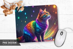 Vibrant Rainbow Cat with Glowing Lights Mouse Pad PNG Design Product Image 1