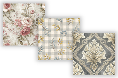 Silver Toile Digital Paper Pack, Vintage Floral Toile Product Image 4