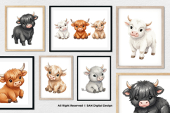 15 Bundle Watercolor Baby Highland Buffalo Cow Horn Farm Product Image 4