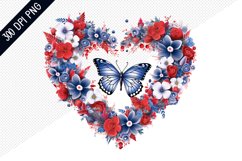 Butterfly And Floral Heart - 4Th Of July Sublimation Design Product Image 1