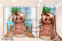 Relax Yoga Beach Meditation Design, Wellness Chibi girl PNG Product Image 2