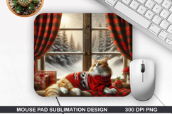 Lounging Cat Mouse Pad Sublimation, Christmas Mouse Pad PNG Product Image 1