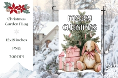 Watercolor Christmas Bunny Garden Flag Sublimation Design Product Image 1