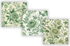 Green Toile Digital Paper, Seamless French Floral Toile Product Image 4