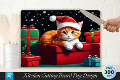 Christmas Cat Peeking from Gifts Cutting Board PNG Product Image 1
