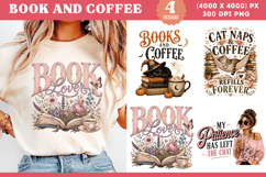 Book Lover Coffee Cat Sublimation PNG Product Image 1