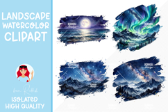 4 Galaxy Night Watercolor Landscapes Product Image 1