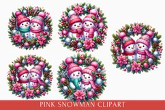Pink Snowman Clipart, Cute Pink snowman sublimation Product Image 1
