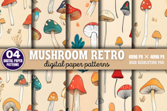 Mushroom Retro Digital Paper Background PNG Product Image 1