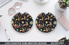 Christmas Reindeer Sleigh Car Coaster Sublimation PNG Product Image 1