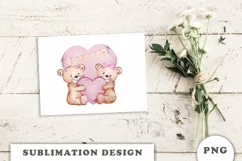Watercolor Valentine Teddy Bears PNG Product Image 4
