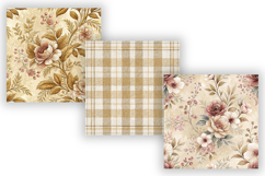 Honey Beige Toile Digital Paper Pack, Vintage Floral Toile Product Image 4