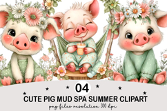 Cute Pig Mud Spa Summer Clipart png Watercolor png Product Image 1
