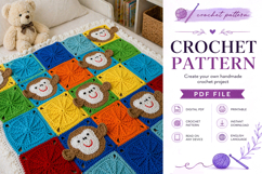 Monkey Square Baby Blanket Crochet Pattern PDF Product Image 4