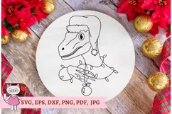 Christmas Dinosaur in Santa Hat with Garland Hand Drawn svg Product Image 2