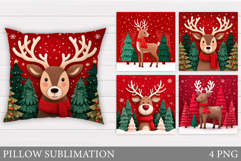 Christmas Deer Pillow Design. Christmas Pillow Sublimation Product Image 1