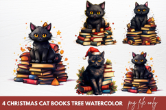 Christmas Cat Books Tree watercolor Christmas Books Product Image 1