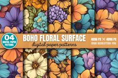 Boho Floral Surface Patterns Digital Paper Background PNG Product Image 1