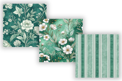 Emerald Toile Digital Paper Pack, Vintage Floral Toile Product Image 4