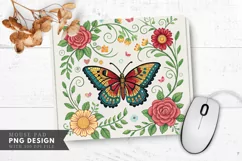 Butterfly Floral Cross Stitch Mouse Pad PNG Design Product Image 1