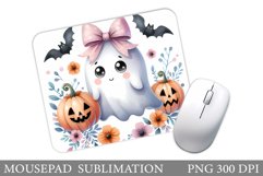 Cute Ghost Mouse Pad. Halloween Mouse Pad Sublimation Product Image 1